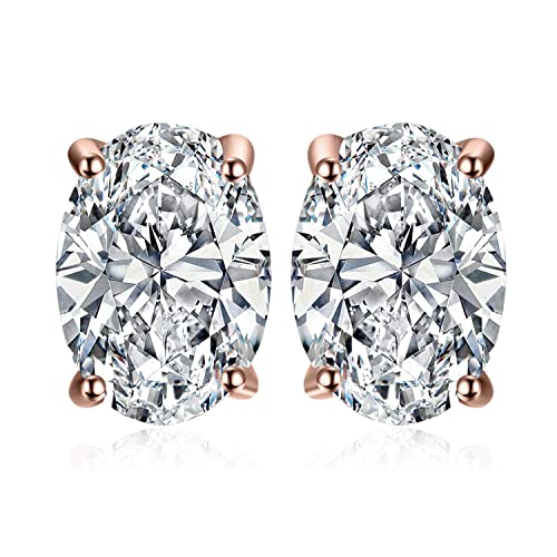 JewelryPalace Oval 2ct Moissanite Ohrstecker Silber 925 Damen, Simulierter Diamant Braut Schmuck Set, Ohrringe Silber Mädchen Edelstein,Ohrstecker Silber Klein mit Stein Geschenk Frauen Rosegold von JewelryPalace