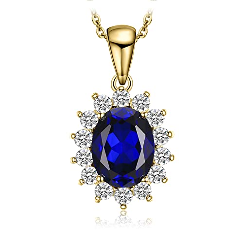 JewelryPalace Oval 3.2ct Erstellt Saphir Prinzessin Diana Kate Middleton Kette Anhänger, Schmuck Set Blau, Halsketten Damen Silber 925 Collier Edelstein Mädchen, Ketten Frauen Geschenk Vergoldet 45CM von JewelryPalace