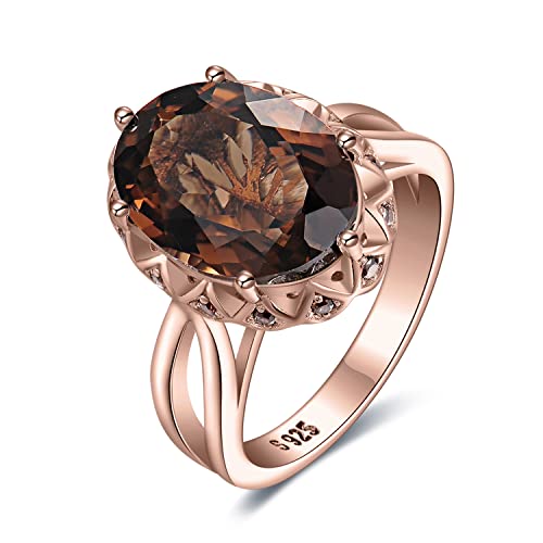 JewelryPalace Oval 5.7ct Echt Rauchquarz Solitär Ring Damen, Riesen Edelstein Schmuck Set, Ring Silber 925 Damen Ring Stein, Cocktail Ring Silber 925 Silberringe Damen Ringe Frauen Rosegold 55 von JewelryPalace