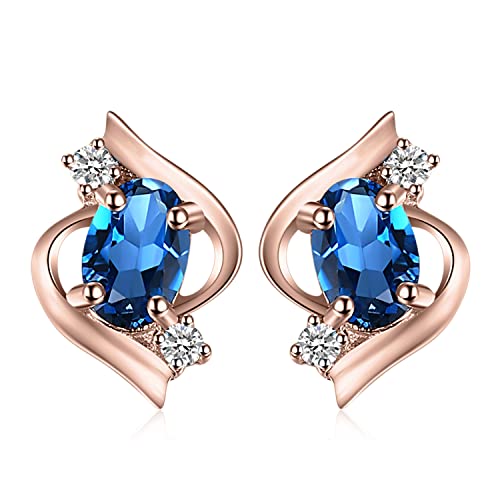 JewelryPalace Ovalschliff 1.1ct Echt London Blau Topas Ohrstecker Silber 925 Damen, Blautopas Ohrringe Silber mit Blau Edelstein Mädchen, Ohrstecker Silber Klein mit Stein Frauen Geschenk Rosegold von JewelryPalace