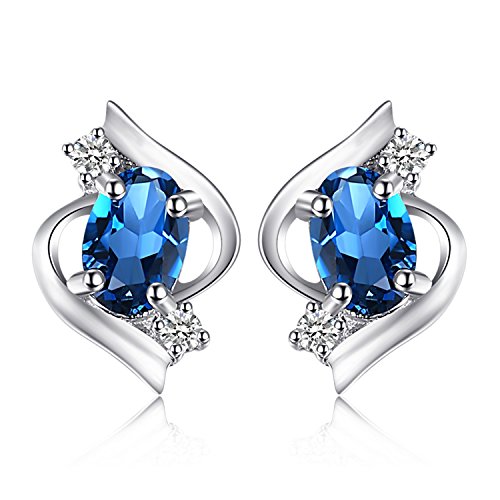 JewelryPalace Ovalschliff 1.1ct Echt London Blau Topas Ohrstecker Silber 925 Damen, Blautopas Ohrringe Silber mit Blau Stein Edelstein Mädchen, Ohrstecker Silber klein mit Naturstein Frauen Geschenk von JewelryPalace