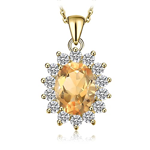 JewelryPalace Ovalschliff 1.8ct Echt Citrin Prinzessin Diana William Kette Anhänger Gold, Gelb Schmuck Set, Halsketten Damen Silber 925 Vergoldet Collier Edelstein Mädchen für Frauen 45CM von JewelryPalace