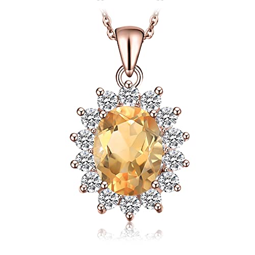 JewelryPalace Ovalschliff 1.8ct Echt Citrin Prinzessin Diana William Kette Anhänger Gold, Gelb Schmuck Set, Halsketten Damen Silber 925 Collier Edelstein Mädchen für Frauen Rosegold 45CM von JewelryPalace