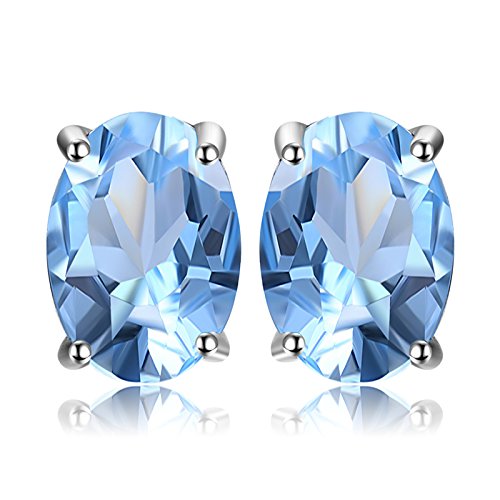 JewelryPalace Ovalschliff 1.9ct Natur Himmel Blauer Topaz Birthstone Ohrstecker Silber 925 Damen, Schmuck Set, Ohrringe Silber Edelstein Mädchen, Ohrstecker Silber Klein mit Stein Frauen Geschenk von JewelryPalace