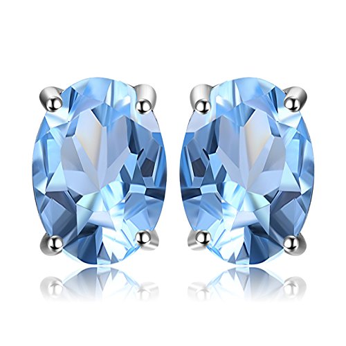 JewelryPalace Ovalschliff 1.9ct Natur Himmel Blauer Topaz Birthstone Ohrstecker Silber 925 Damen, Schmuck Set, Ohrringe Silber Edelstein Mädchen, Ohrstecker Silber Klein mit Stein Frauen Geschenk von JewelryPalace
