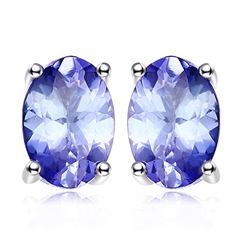 JewelryPalace Ovalschliff 1ct Echt Tansanit Solitär Ohrstecker Silber 925 Damen, Blau Naturstein Braut Schmuck Set, Ohrringe Silber Edelstein Mädchen, Ohrstecker Silber Klein Schmuck Frauen Geschenk von JewelryPalace