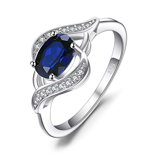 JewelryPalace Ovalschliff 1ct Erstellter Blau Saphir Ring Damen, Ring mit Stein Schmuck Set, Verlobungsring Silberring Solitär Damenring Silber Ringe 925 für Frauen, Schmuck Mädchen Promise Ring 49 von JewelryPalace