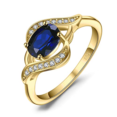 JewelryPalace Ovalschliff 1ct Erstellter Blau Saphir Ring Damen, Ring mit Stein Schmuck Set, Verlobungsring Silberring Solitär Silber Ringe 925 für Frauen, Schmuck Mädchen Promise Ring Vergoldet 54 von JewelryPalace