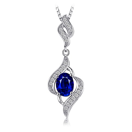 JewelryPalace Ovalschliff 2ct Erstellt Saphir Kette Anhänger 45CM, Blau Schmuck Set, Halskette Damen Silber 925 Collier Damen Ketten Edelstein Mädchen, Halsketten mit Stein Frauen Valentinstag von JewelryPalace