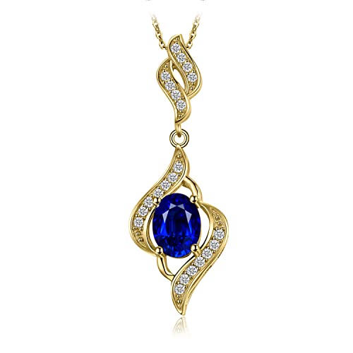 JewelryPalace Ovalschliff 2ct Erstellt Saphir Kette Anhänger 45CM, Blau Stein Schmuck Set, Halskette Damen Silber 925 Collier Damen Ketten Edelstein Mädchen, Halsketten Frauen Valentinstag Vergoldet von JewelryPalace