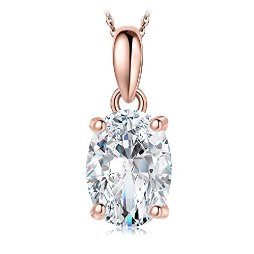 JewelryPalace Ovalschliff 2ct Moissanite Kette Anhänger, Braut Simulierter Diamant Schmuck Set, Halskette Damen Silber 925 Collier Damen mit Stein, Schmuck Mädchen Geschenk für Frauen Rosegold 45CM von JewelryPalace