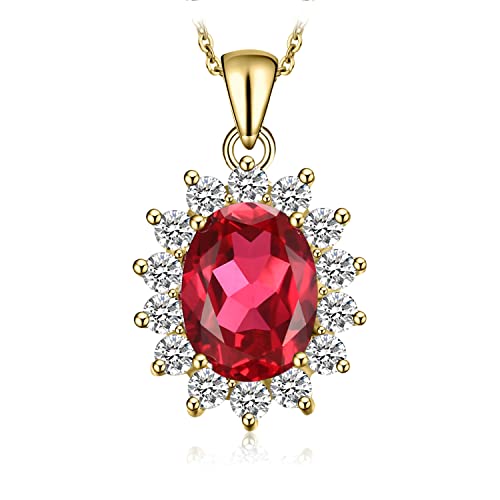 JewelryPalace Ovalschliff 3.2ct Erstellt Rubin Kette Anhänger 45CM, Rot Schmuck Set, Halskette Silber 925 Gold Collier Damen Ketten Edelstein Mädchen, Schmuck mit Stein Frauen Jahrestag Vergoldet von JewelryPalace