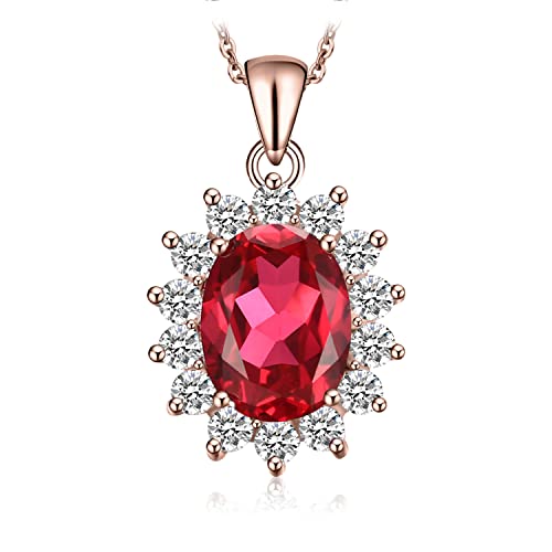 JewelryPalace Ovalschliff 3.2ct Erstellt Rubin Kette Anhänger 45CM, Rot Schmuck Set, Halskette Silber 925 Rosegold Collier Damen Ketten Edelstein Mädchen, Schmuck mit Stein Frauen Jahrestag von JewelryPalace