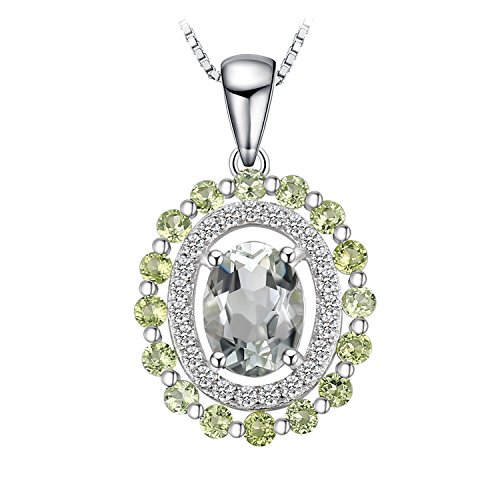 JewelryPalace Ovalschliff Halo 2ct Echt Grün Amethyst Peridot Ketten Anhänger 45CM, Kette mit Stein Schmuck Set, Kette 925 Silber Mädchen Edelstein, Halskette Damen Collier für Frauen Modeschmuck von JewelryPalace