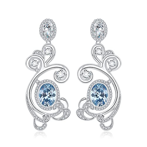 JewelryPalace Ozean Meeres Wave Ovalschliff 4ct Zirkonia Ohrhänger Silber 925 Damen, Sonne Meer Blau Stein Schmuck Set, Ohrringe Silber Mädchen Schmuck, Modeschmuck Creolen Silber für Frauen Geschenke von JewelryPalace