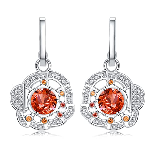 JewelryPalace Pizza Rundschliff 2.4ct Erstellter Orange Saphir Ohrhänger Silber 925 Damen, Schmuck Set, Ohrringe Silber Edelstein Mädchen, Modeschmuck Creolen Silber mit Stein Geschenk für Frauen von JewelryPalace