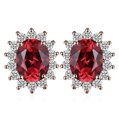 JewelryPalace Prinzessin Diana Kate Middleton 1.3ct Echt Garnet Ohrstecker Silber 925 Damen, Schmuck Set Rot, Ohrringe Silber Edelstein Mädchen, Ohrstecker Silber mit Stein Frauen Geschenk Rosegold von JewelryPalace