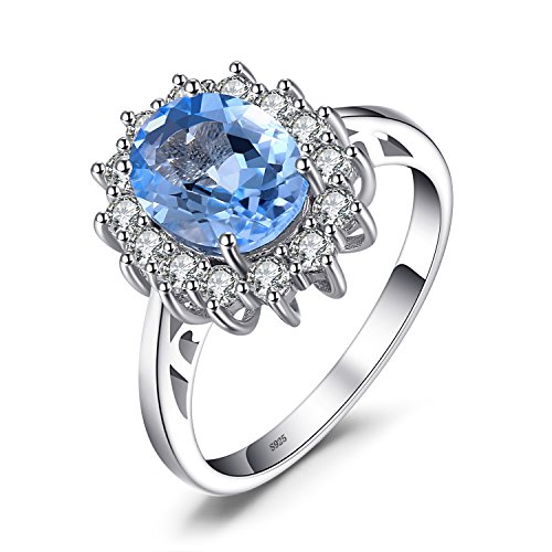 JewelryPalace Prinzessin Diana Kate Middleton Edelstein Echt Blau Topas Ring, Verlobungsring Ehering Promise Verlobung Ring Silber 925 Damen, Silberringe Damenring Antragsring Ringe, Damen Schmuck 59 von JewelryPalace