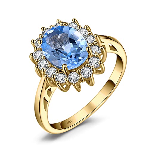 JewelryPalace Prinzessin Diana Kate Middleton Edelstein Echt Blau Topas Ring Gold, Verlobungsring Eheringe Promise Verlobung Ring Silber 925 Damen, Silberringe Antragsring Ringe, Damen Schmuck 48 von JewelryPalace