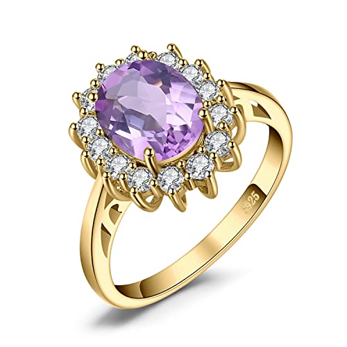 JewelryPalace Prinzessin Diana Kate Middleton Edelstein Echt Lila Amethyst Ring Gold, Verlobungsring Eheringe Promise Ring Silber 925 Damen, Silberringe Damenring Antragsring Ringe, Damen Schmuck 57 von JewelryPalace