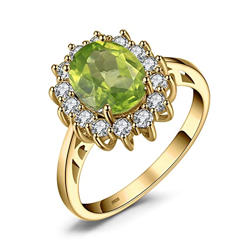 JewelryPalace Prinzessin Diana Kate Middleton Grün Edelstein Echt Peridot Ringe Gold, Verlobungsring Eheringe Promise Verlobung Ring Silber 925 Damen, Silberringe Antragsring Ringe, Damen Schmuck 48 von JewelryPalace