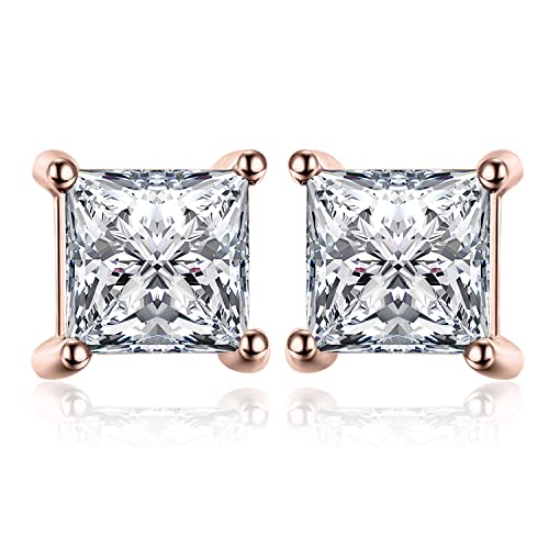 JewelryPalace Prinzessschliff 0.8ct Moissanite Ohrstecker Silber 925 Damen, Braut Schmuck Set, Ohrringe Silber Quadrat Mädchen Edelstein, Ohrstecker Silber Klein mit Stein Geschenk Frauen Rosegold von JewelryPalace