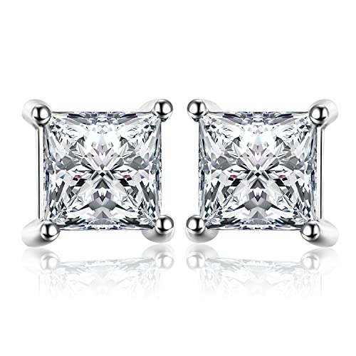JewelryPalace Prinzessschliff 0.8ct Moissanite Solitär Ohrstecker Silber 925 Damen, Braut Schmuck Set, Ohrringe Silber Quadrat Mädchen Edelstein, Ohrstecker Silber Klein mit Stein Geschenk Frauen von JewelryPalace