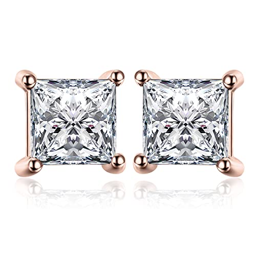 JewelryPalace Prinzessschliff 0.8ct Zirkonia Ohrstecker Silber 925 Damen, Braut Schmuck Set, Ohrringe Silber Quadrat Mädchen Edelstein, Ohrstecker Silber Klein mit Stein Geschenk Frauen Rosegold von JewelryPalace