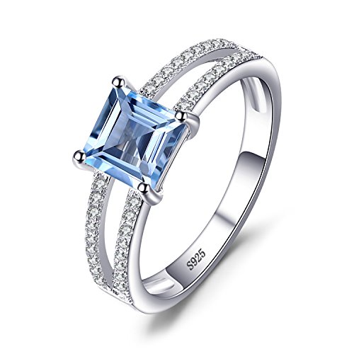 JewelryPalace Prinzessschliff 1.2ct Echt Blau Topas Ring Damen, Ring mit Stein Blautopas Schmuck Set,Verlobung Ring Silber Ringe 925 für Frauen, Hochzeitstag Schmuck Mädchen Naturstein Valentinstag 54 von JewelryPalace