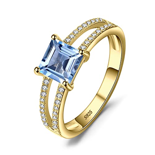 JewelryPalace Prinzessschliff 1.2ct Echt Blau Topas Ring Damen, Ring mit Stein Blautopas Schmuck Set,Verlobung Ring Silber Ringe 925 für Frauen, Hochzeitstag Schmuck Mädchen Naturstein Vergoldet 49 von JewelryPalace