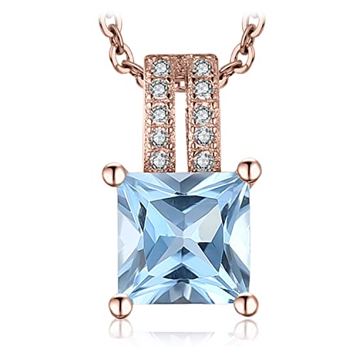 JewelryPalace Prinzessschliff 1.2ct Natur Blau Topas Kette Anhänger 45CM, Blautopas Schmuck Set, Halskette Damen Silber 925 Collier Damen Quadrat Edelstein Mädchen, Ketten mit Stein Frauen Rosegold von JewelryPalace