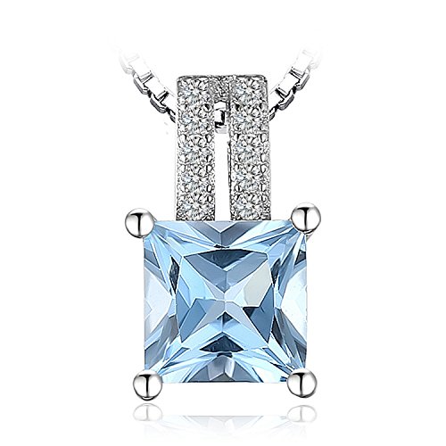 JewelryPalace Prinzessschliff 1.2ct Natur Blau Topas Kette Anhänger 45CM, Blautopas Schmuck Set, Halskette Damen Silber 925 Collier Damen Quadrat Edelstein Mädchen, Ketten mit Stein Frauen von JewelryPalace