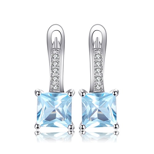 JewelryPalace Prinzessschliff 1.4ct Echt Blau Topas Ohrringe Silber 925 Damen, Blautopas Schmuck Set, Ohrringe Silber Quadrat Edelstein Mädchen, Creolen Ohrstecker Silber mit Stein Frauen Geschenk von JewelryPalace