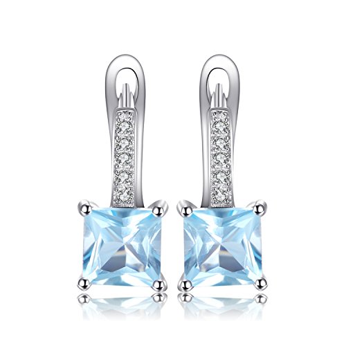 JewelryPalace Prinzessschliff 1.4ct Echt Blau Topas Ohrringe Silber 925 Damen, Blautopas Schmuck Set, Ohrringe Silber Quadrat Edelstein Mädchen, Creolen Ohrstecker Silber mit Stein Frauen Geschenk von JewelryPalace