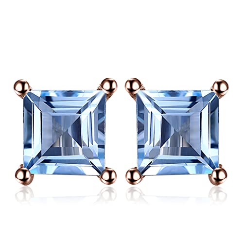 JewelryPalace Quadrat Schliff 0.7ct Echt Blau Topas Ohrstecker Silber 925 Damen, Blautopas Schmuck Set, Ohrringe Silber Edelstein Mädchen, Ohrstecker Silber klein mit Stein Frauen Rosegold von JewelryPalace