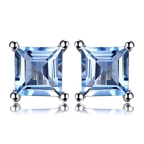 JewelryPalace Quadrat Schliff 0.7ct Echt Blau Topas Ohrstecker Silber 925 Damen, Blautopas Schmuck Set, Ohrringe Silber Edelstein Mädchen, Ohrstecker Silber klein mit Stein Frauen von JewelryPalace