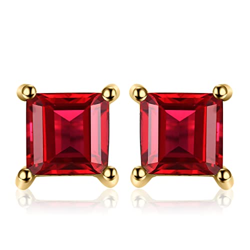 JewelryPalace Quadrat Schliff 0.7ct Echt Granat Ohrstecker Silber 925 Damen, Rot Schmuck Set, Ohrringe Silber Edelstein Mädchen, Ohrstecker Silber klein mit Stein Frauen Vergoldet von JewelryPalace