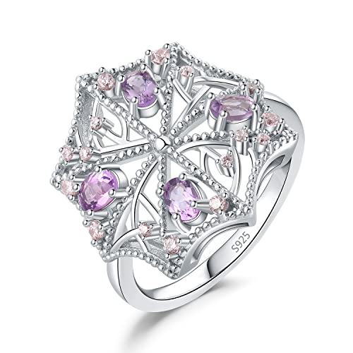 JewelryPalace Regenschirm Ovalschliff 2ct Echt Lavendel Lila Amethyst Ring Damen, Ring mit Schleife Schmuck Set, Verlobungsringe Silber 925 Ring Promise für Frauen, Schmuck Mädchen mit Naturstein 57 von JewelryPalace