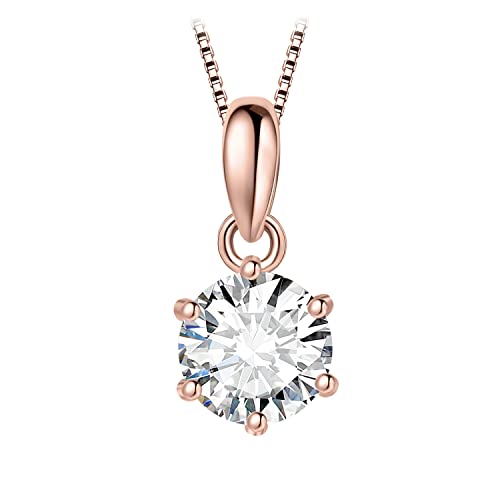 JewelryPalace Rund 0.5ct Moissanite Solitär Kette Anhänger, Simulierter Diamant Braut Schmuck Set, Halskette Damen Silber 925 Collier Damen mit Stein, Schmuck Mädchen Geschenk für Frauen Rosegold 45CM von JewelryPalace