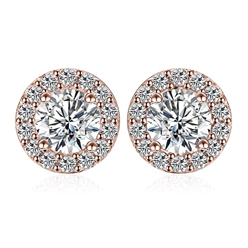 JewelryPalace Rund 1ct Moissanite Halo Ohrstecker Silber 925 Damen, Simulierter Diamant Braut Schmuck Set, Ohrringe Silber Mädchen Edelstein,Ohrstecker Silber Klein mit Stein Geschenk Frauen Rosegold von JewelryPalace