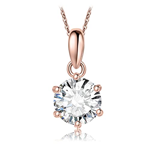 JewelryPalace Rund 1ct Moissanite Solitär Kette Anhänger, Simulierter Diamant Braut Schmuck Set, Halskette Damen Silber 925 Collier Damen mit Stein, Schmuck Mädchen Geschenk Frauen Rosegold 45CM von JewelryPalace