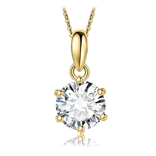 JewelryPalace Rund 1ct Moissanite Solitär Kette Anhänger, Simulierter Diamant Braut Schmuck Set, Halskette Damen Silber 925 Collier Damen mit Stein, Schmuck Mädchen Geschenk Frauen Vergoldet 45CM von JewelryPalace