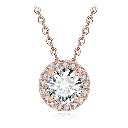 JewelryPalace Rund 1ct Zirkonia Halo Kette Anhänger, Simulierter Diamant Braut Schmuck Set, Halskette Damen Silber 925 Collier Damen mit Stein, Schmuck Mädchen Geschenk für Frauen Rosegold 45CM JewelryPalace Rund 1ct Zirkonia Halo Kette Anhänger, Simulierter Diamant Braut Schmuck Set, Halskette Damen Silber 925 Collier Damen mit Stein, Schmuck Mädchen Geschenk für Frauen Rosegold 45CM von JewelryPalace
