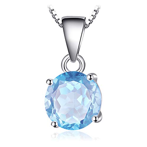 JewelryPalace Rund 2.5ct Echt Topas Birthstone Solitär Kette Anhänger, Schmuck Set mit Himmelblauer Stein, Halsketten Damen Silber 925 Collier Edelstein Mädchen, Ketten für Frauen Geschenk 45CM von JewelryPalace