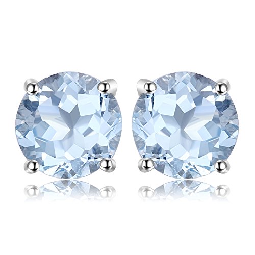 JewelryPalace Rund 2ct Natur Himmel Blau Topaz Birthstone Ohrstecker Silber 925 Damen, Schmuck Set, Ohrringe Silber Edelstein Mädchen, Ohrstecker Silber Klein mit Stein Frauen Geschenk von JewelryPalace