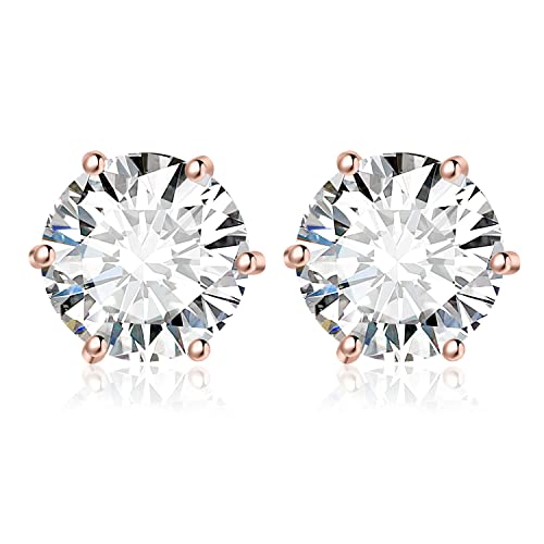 JewelryPalace Rund 6ct Moissanite Ohrstecker Silber 925 Damen, Simulierter Diamant Braut Schmuck Set, Ohrringe Silber Mädchen Edelstein,Ohrstecker Silber Klein mit Stein Geschenk Frauen Rosegold von JewelryPalace