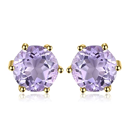JewelryPalace Rundschliff 0.9ct Echt Amethyst Ohrstecker Silber 925 Damen, Lila Naturstein Schmuck Set, Ohrringe Silber Edelstein Mädchen, Ohrstecker Silber Klein mit Stein Frauen Geschenk Vergoldet von JewelryPalace