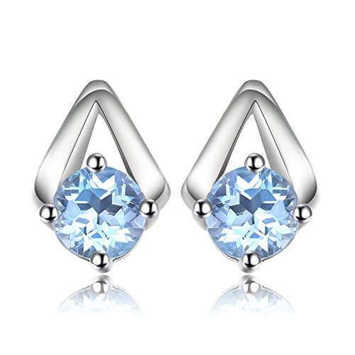 JewelryPalace Rundschliff 1.2ct Echt Blau Topas Ohrstecker Silber 925 Damen, Blautopas Schmuck Set, Ohrringe Silber Blaue Edelstein Mädchen, Ohrstecker Silber klein mit Stein Frauen Modeschmuck von JewelryPalace