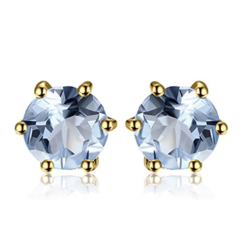 JewelryPalace Rundschliff 1.2ct Echt Blautopas Ohrstecker Silber 925 Damen, Naturstein Schmuck Set, Ohrringe Silber Edelstein Mädchen, Ohrstecker Silber Klein mit Stein Frauen Geschenk Vergoldet von JewelryPalace