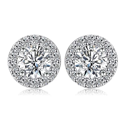 JewelryPalace Rundschliff 1ct Moissanite Halo Ohrstecker Silber 925 Damen, Simulierter Diamant Braut Schmuck Set, Ohrringe Silber Mädchen Edelstein, Ohrstecker Silber Klein mit Stein Geschenk Frauen von JewelryPalace